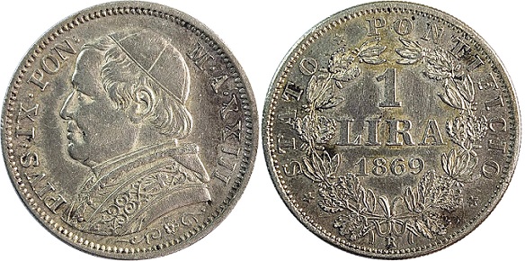 Pius IX 1869 1 Lira